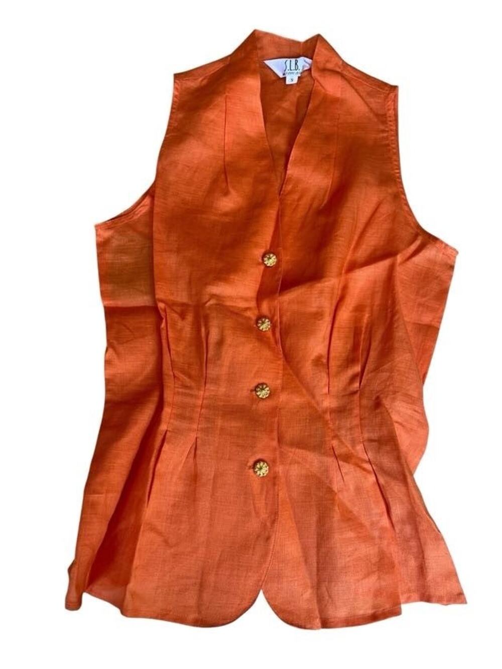 SLB by Sunny Leigh 90s Lagenlook Women's Waistcoat Linen Orange Size Small NEW